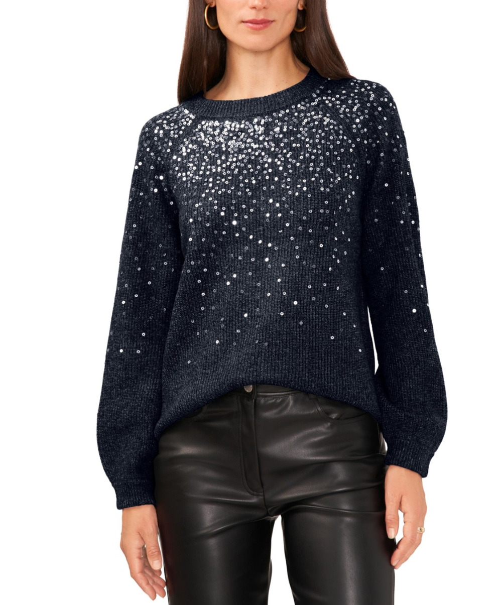 Vince Camuto Women Sequinned Raglan Sleeve Sweater Navy Size M